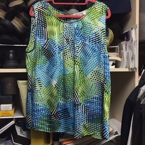 Flowy, Tank - blue, white, Black, & green pattern